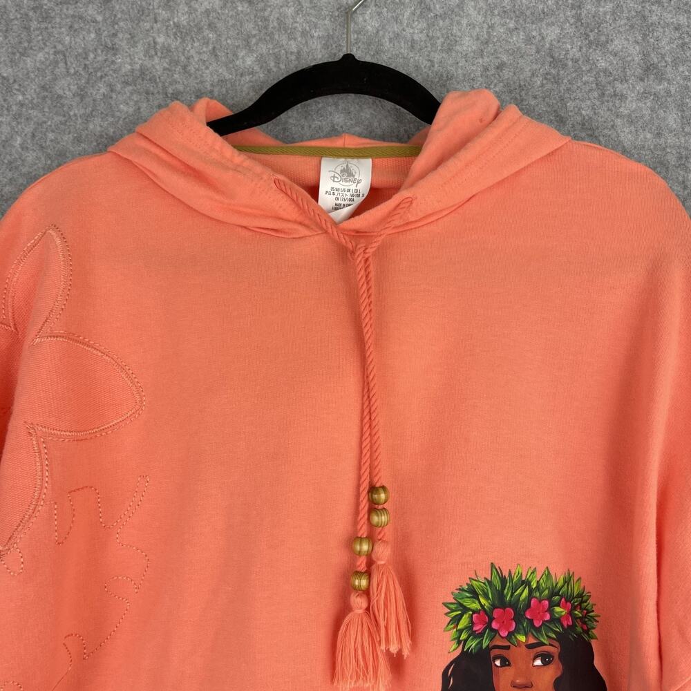 Disney Moana Sweatshirt Womens Large Orange Cropped Oversized Embroidered Tassel - Picture 2 of 13